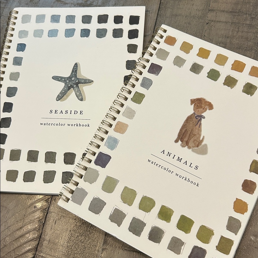 New Watercolor Workbooks  Set of 2 Animals and Seaside Instructions w/Sketches